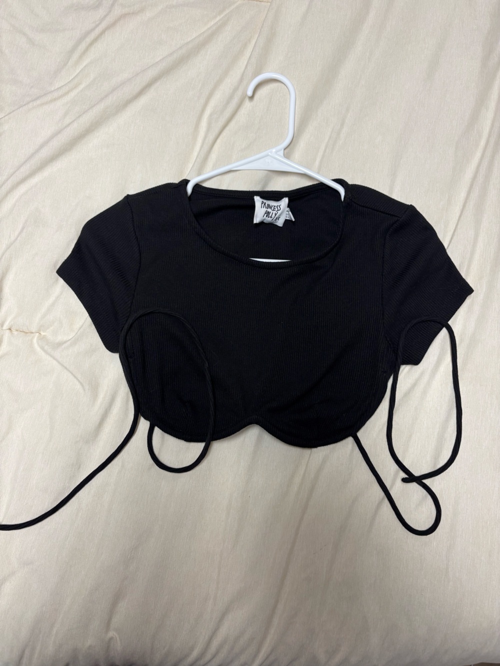 Princess Polly Black Ribbed Underbust Tie Crop Top